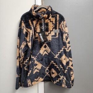 Hooey Pullover Sweater NWT XL Black Brown Aztec Western 1/4 Zip Furry Fleece